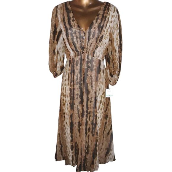 NWT Taylor Sz 8 Tan & Brown Animal Print Midi Dress - Picture 1 of 8
